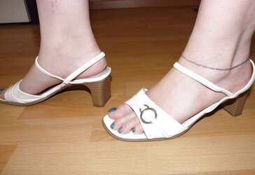 Wifes white sandals high-heeled slippers tights