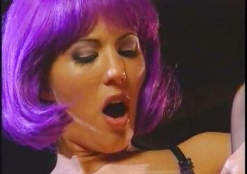 Remarkable mega-slut with purple hair and ebony tights