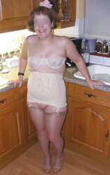 Retro girdle, pantyhose, and high-heeled slippers