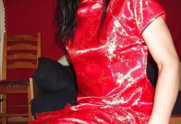 Crimson satin (silk) chinese sundress - cheongsam (qipao)