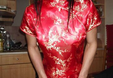 Crimson satin (silk) chinese sundress - cheongsam (qipao)