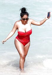 Kiara Mia In A Crimson Swimsuit in South Beach