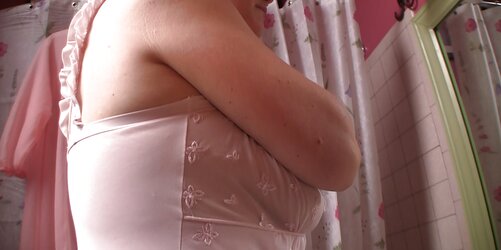 Mature Wifey In Sheer Pinkish Nightgown