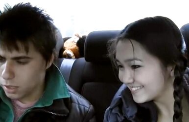 The Super Hot Asian Kazakh Female Bangs In The Car With Russian Man