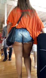 ADORABLE booty Latina MUMMY in brief cut-offs! Sleek Hips VOYEUR