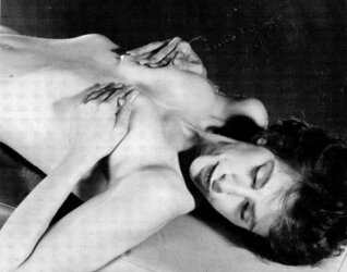Vintage dark-haired Molly milking her bra-stuffers