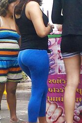 Wifey In Blue Trousers Yam-Sized Bootie And VPL