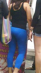Wifey In Blue Trousers Yam-Sized Bootie And VPL