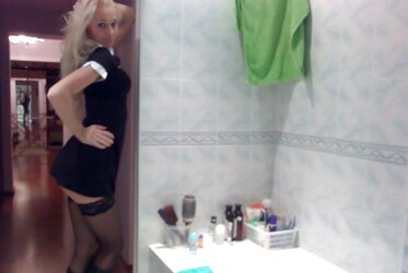 Stellar blond posing in bathroom
