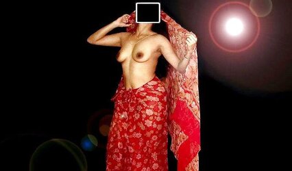 In Semi-Transparent Saree and Half-Top Demonstrating My Knockers Image