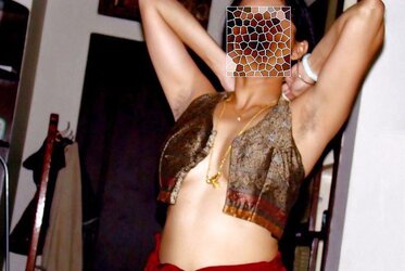 In Semi-Transparent Saree and Half-Top Demonstrating My Knockers Image
