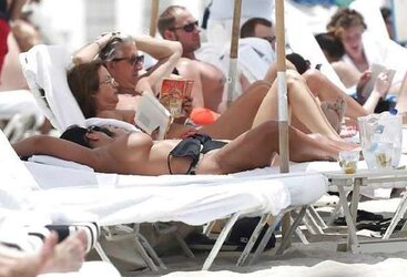 Kiara Mia and Her Buddy Bra-Less on the Beach in Miami