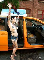 Buxomy Alt Punk Adahlia Thumbs on Taxi Cab